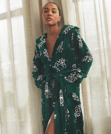 Fleece-Bademantel, Grün