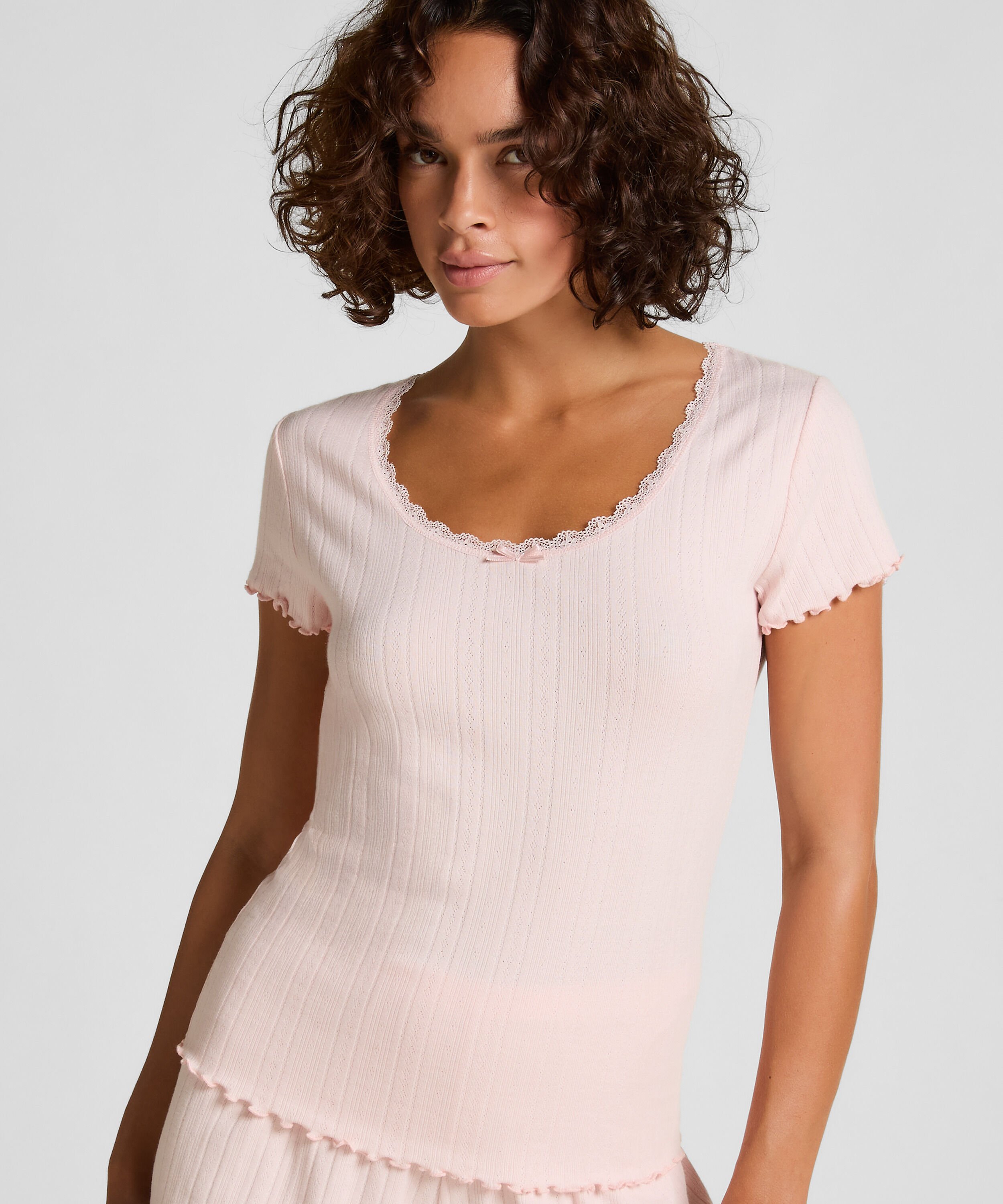 Pointelle-Top mit Spitze, Rose