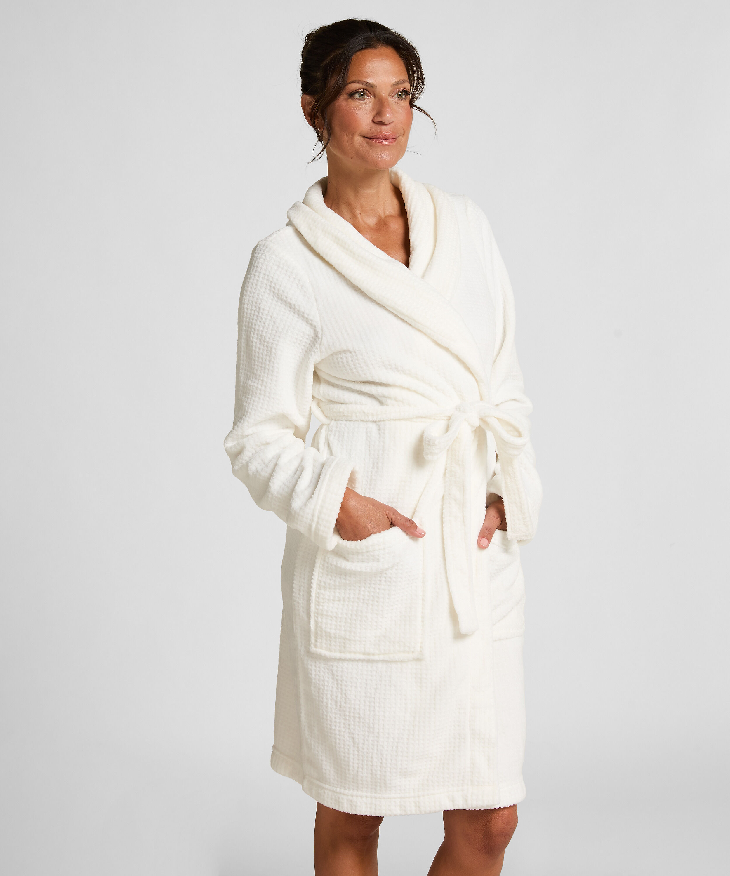 Fleece-Bademantel, Weiß