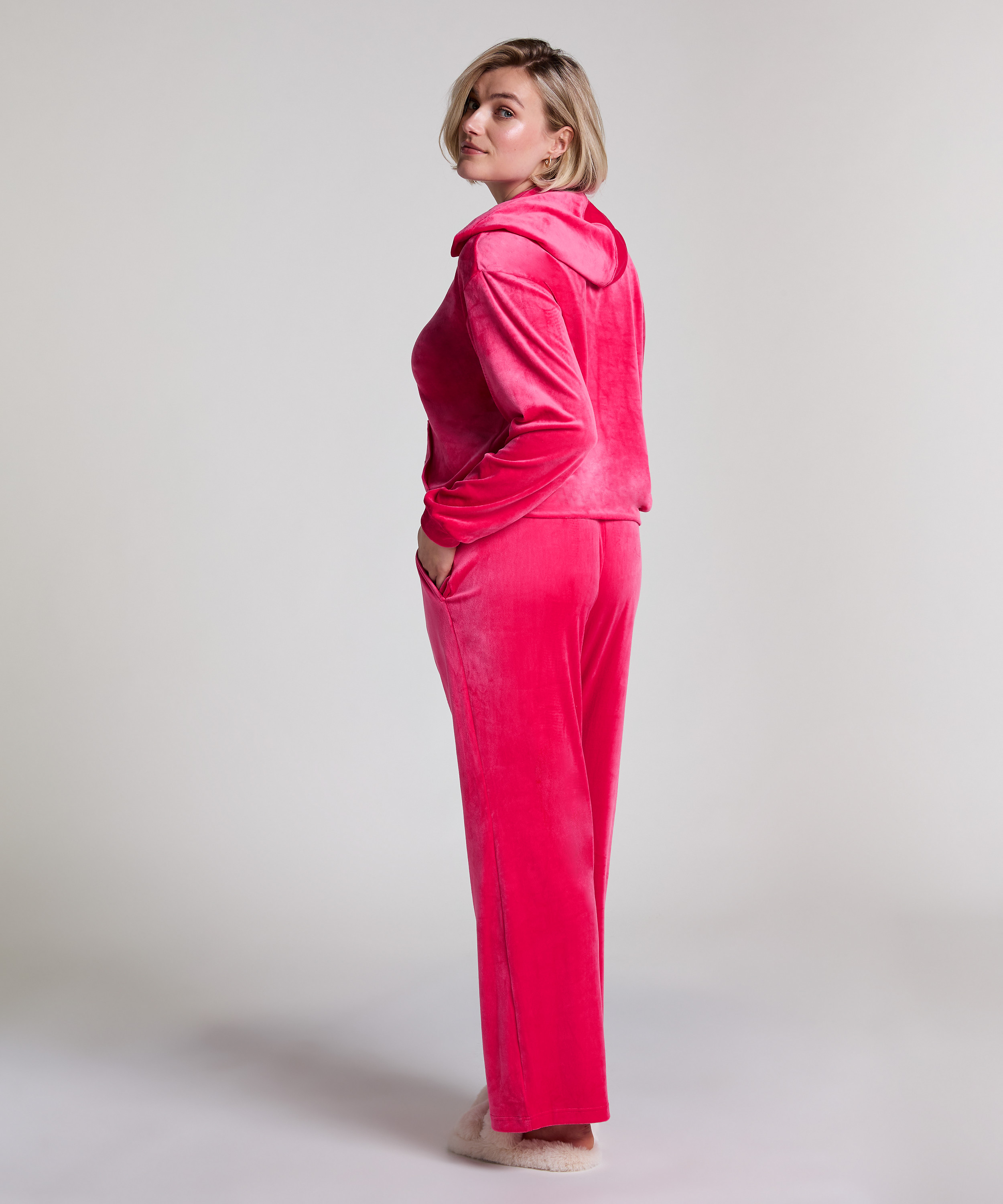 Hoodie Jacke Velours, Rose, main