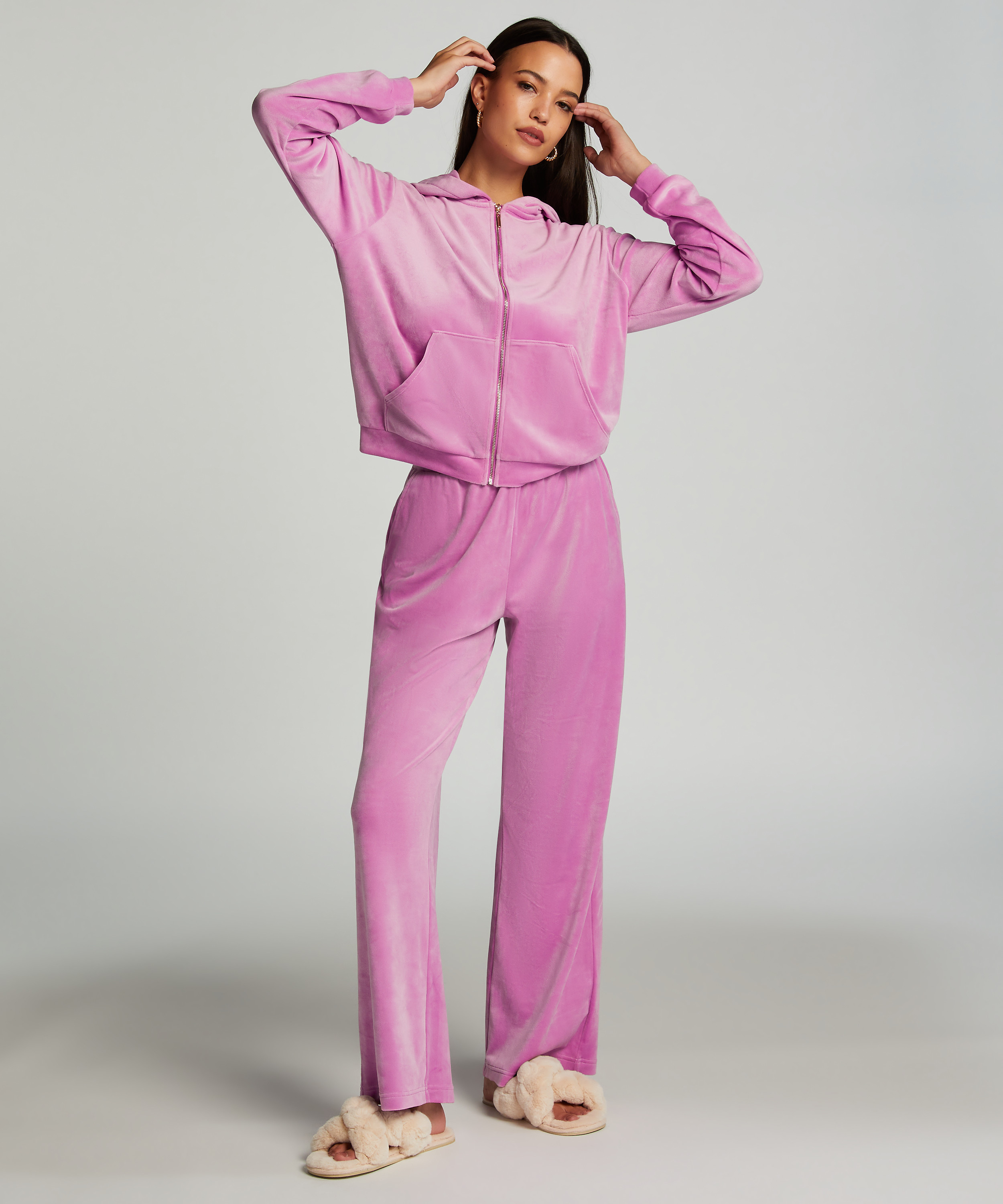 Pyjamahose aus Samt, Rose, main