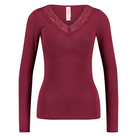 Top v-neck lace, Rot