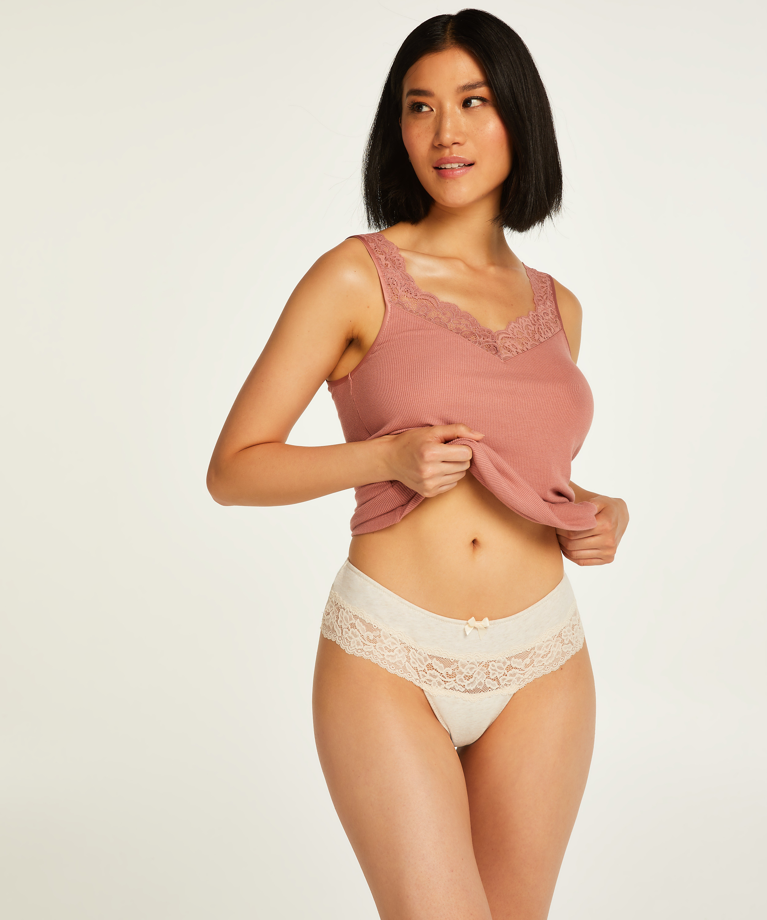 Boxer string Coton, Beige, main