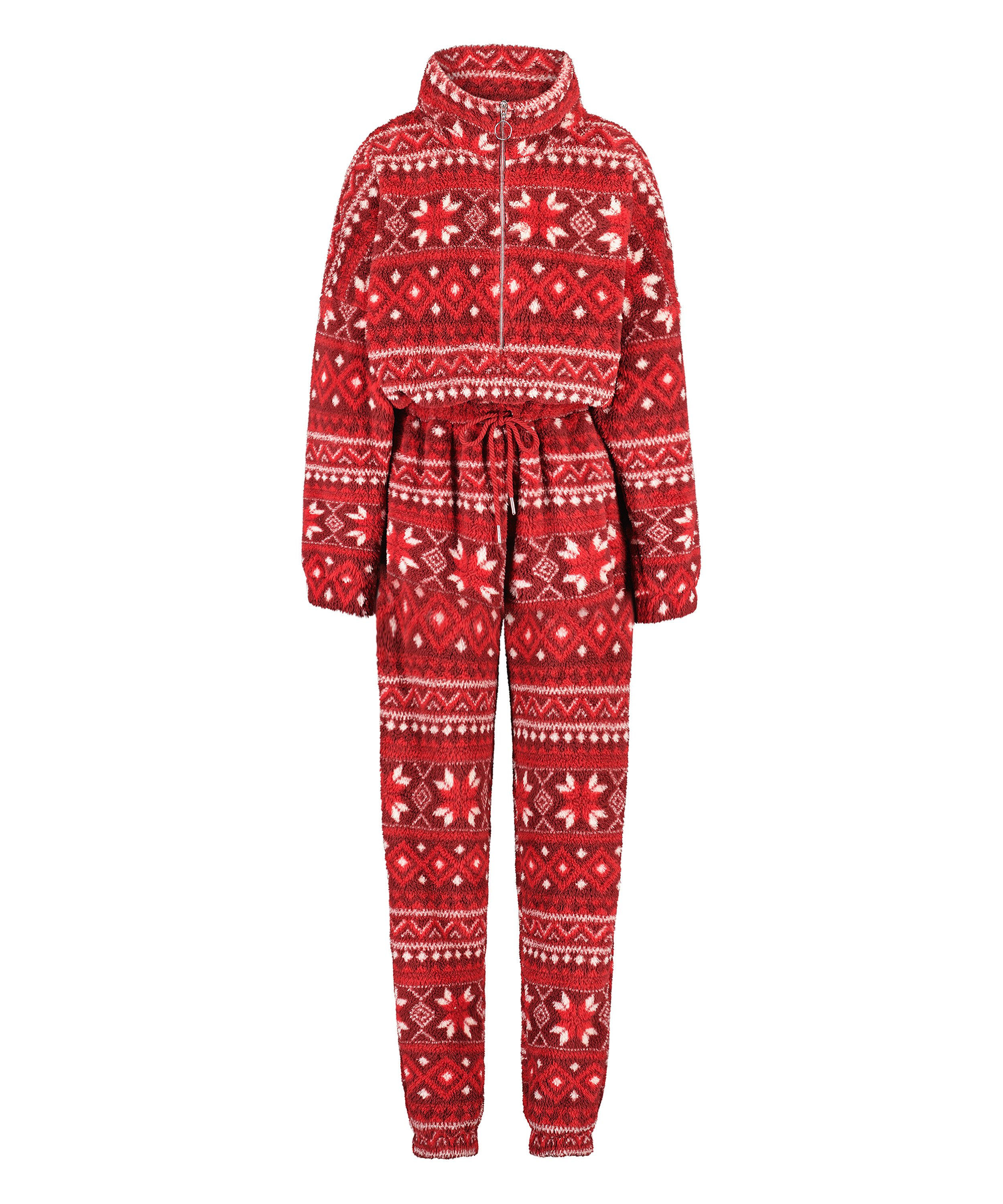 Onesie en flanelle et polaire Fairisle, Rouge, main