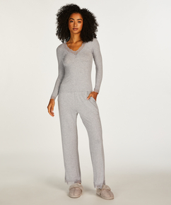Langärmeliges Pyjama-Set mit Spitze, Grau