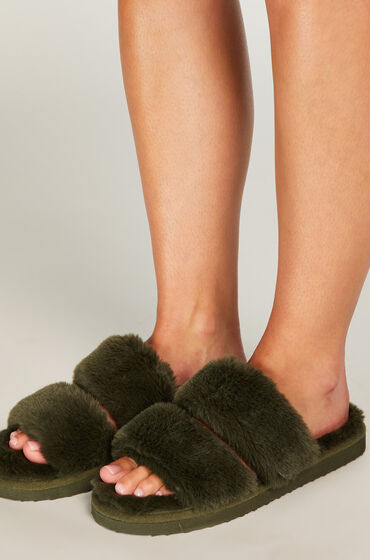 Image of Hunkemöller Hausschuhe Fake Fur grün