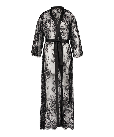 Long Kimono Allover Lace, Noir