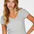 Pyjama-Top, kurzärmelig, Rippmaterial, Grau
