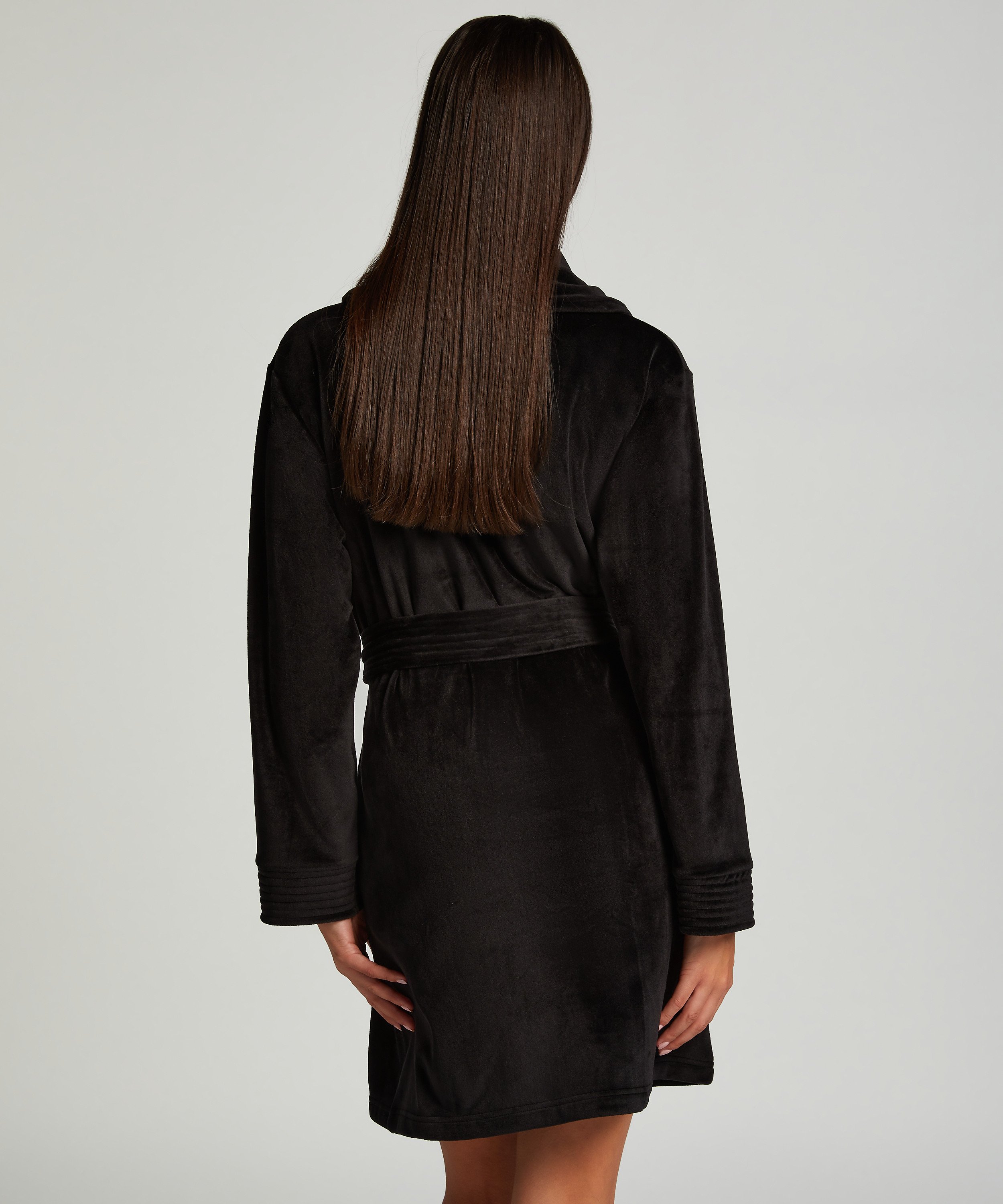 Kurzer Bademantel Velours, Schwarz, main