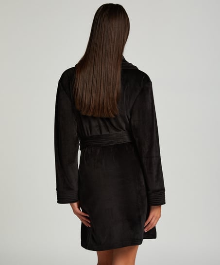 Kurzer Bademantel Velours, Schwarz