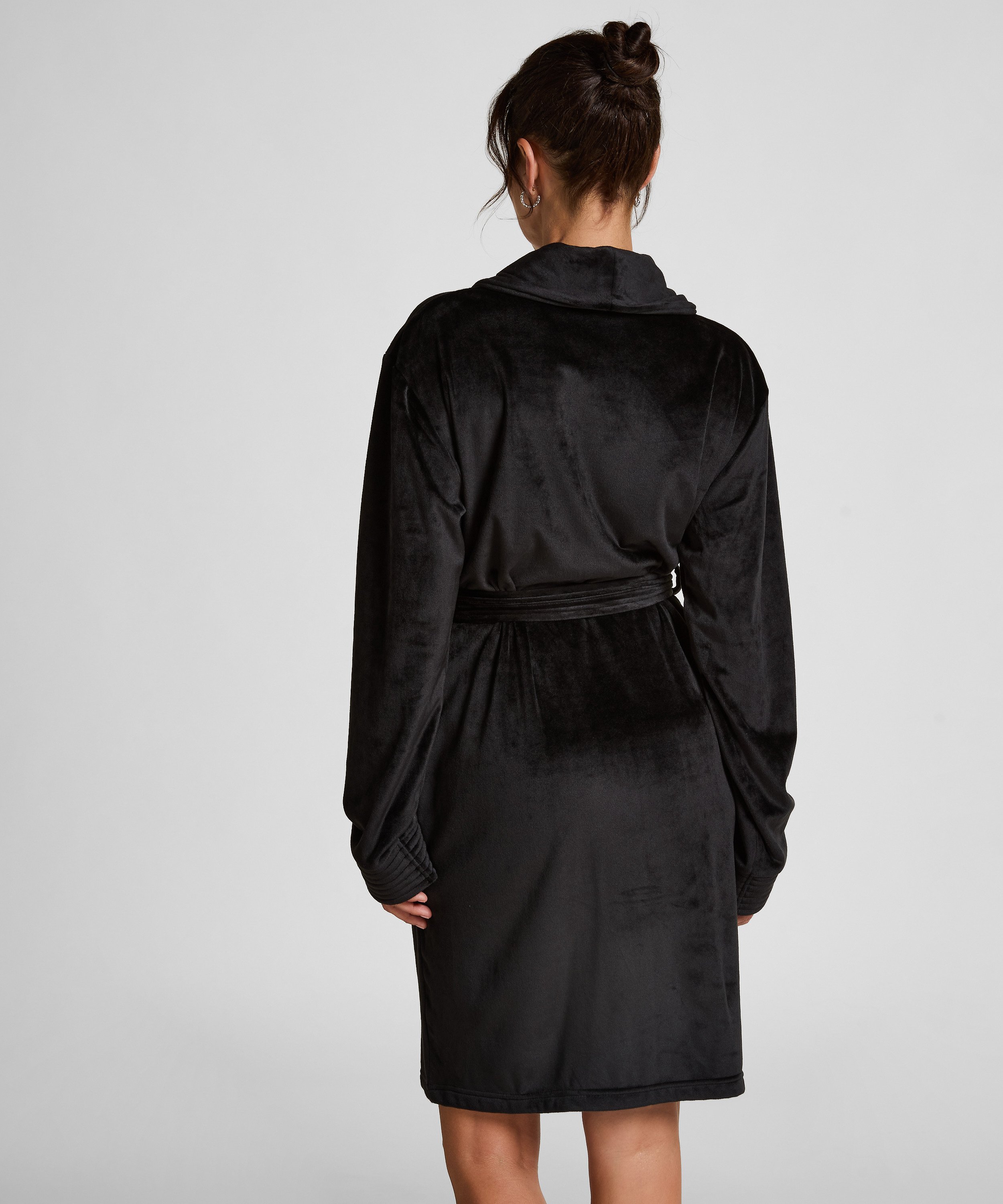 Kurzer Bademantel Velours, Schwarz, main