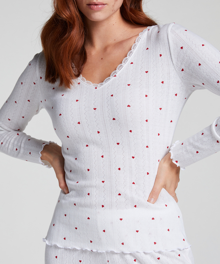 Haut de pyjama à manches longues Pointelle, Blanc