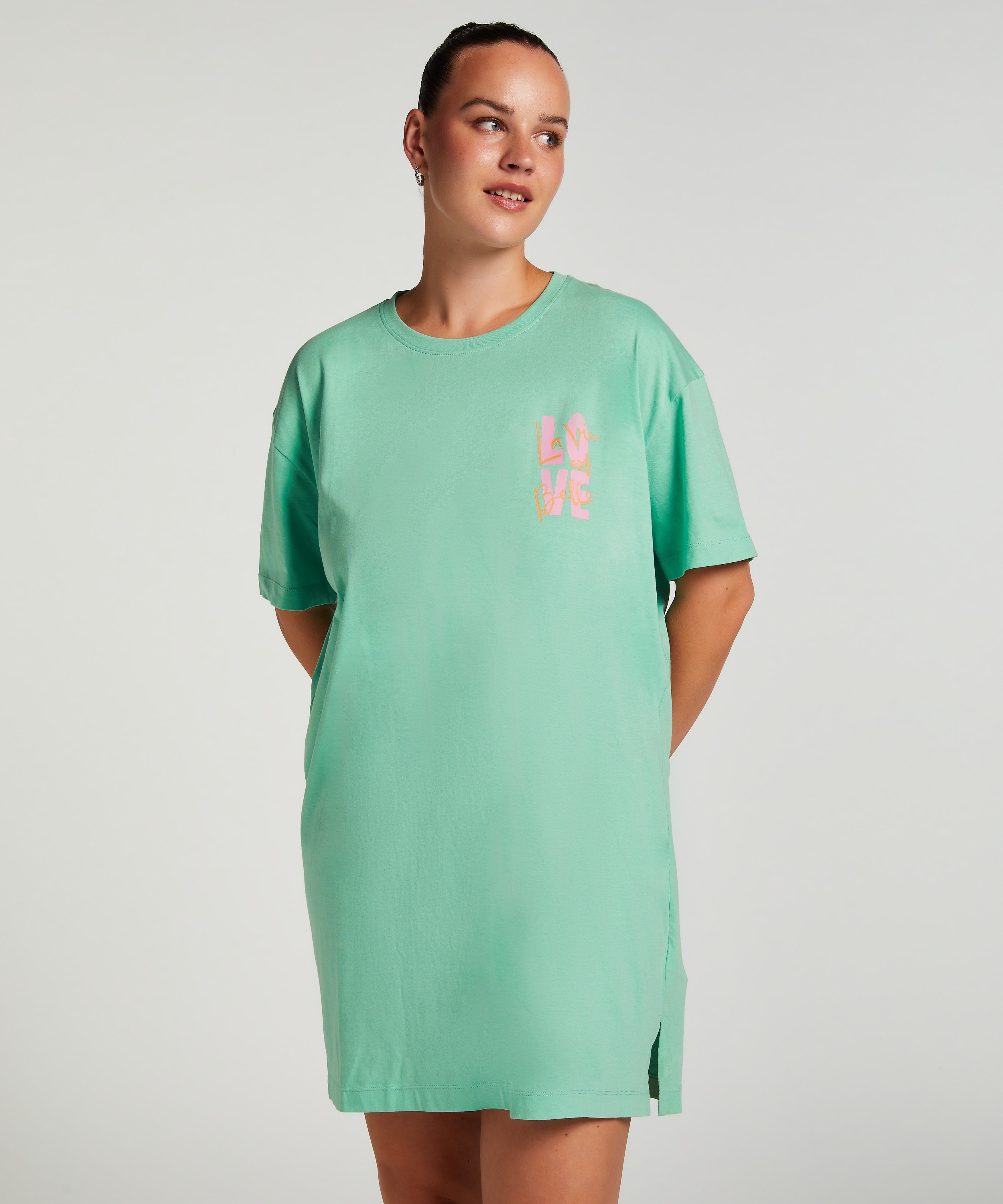 Chemise de nuit col rond, Vert, main