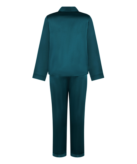 Pyjamaset aus gl&auml;nzendem Satin, Blau