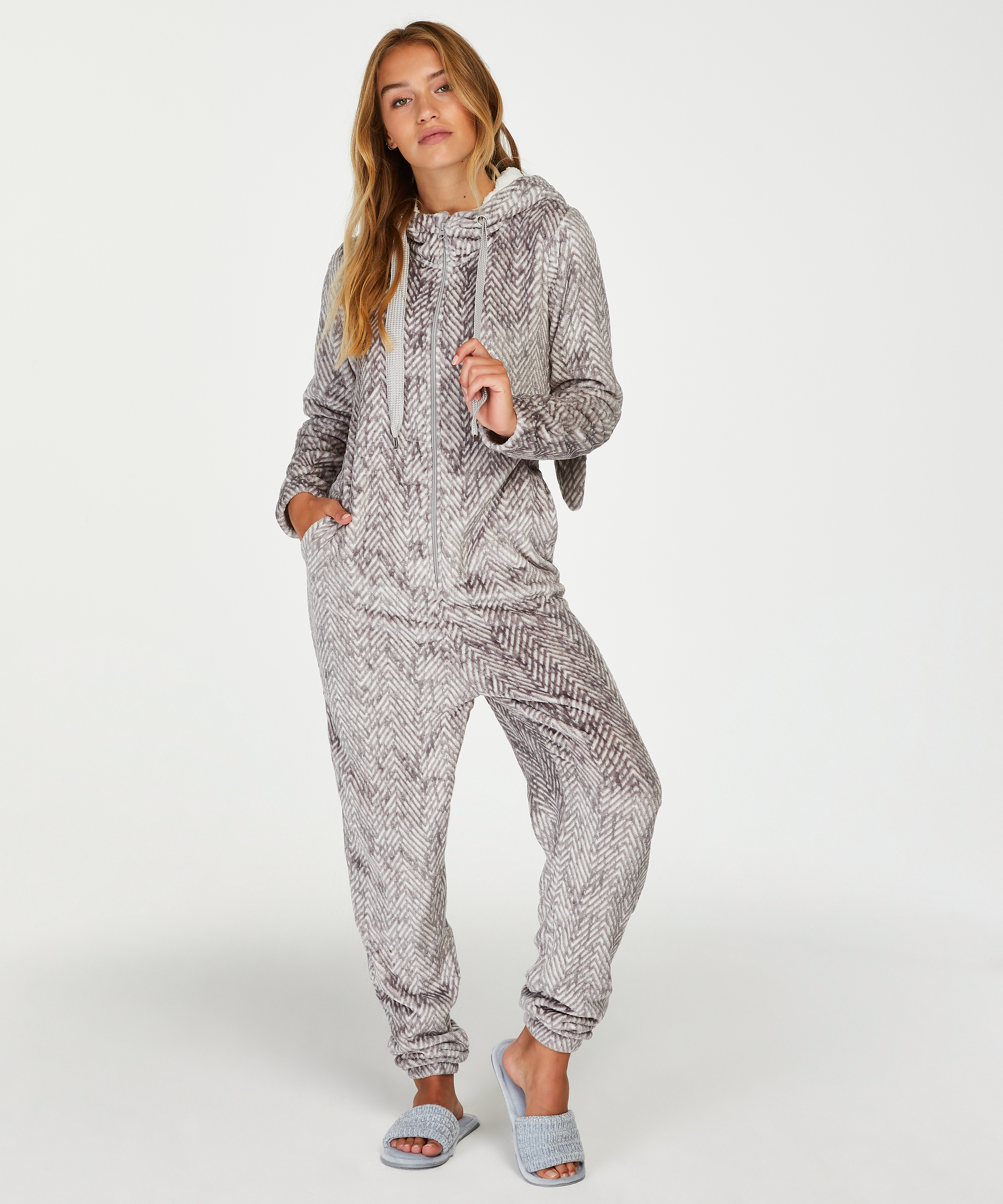 Onesie Flanelle Polaire, Gris, main