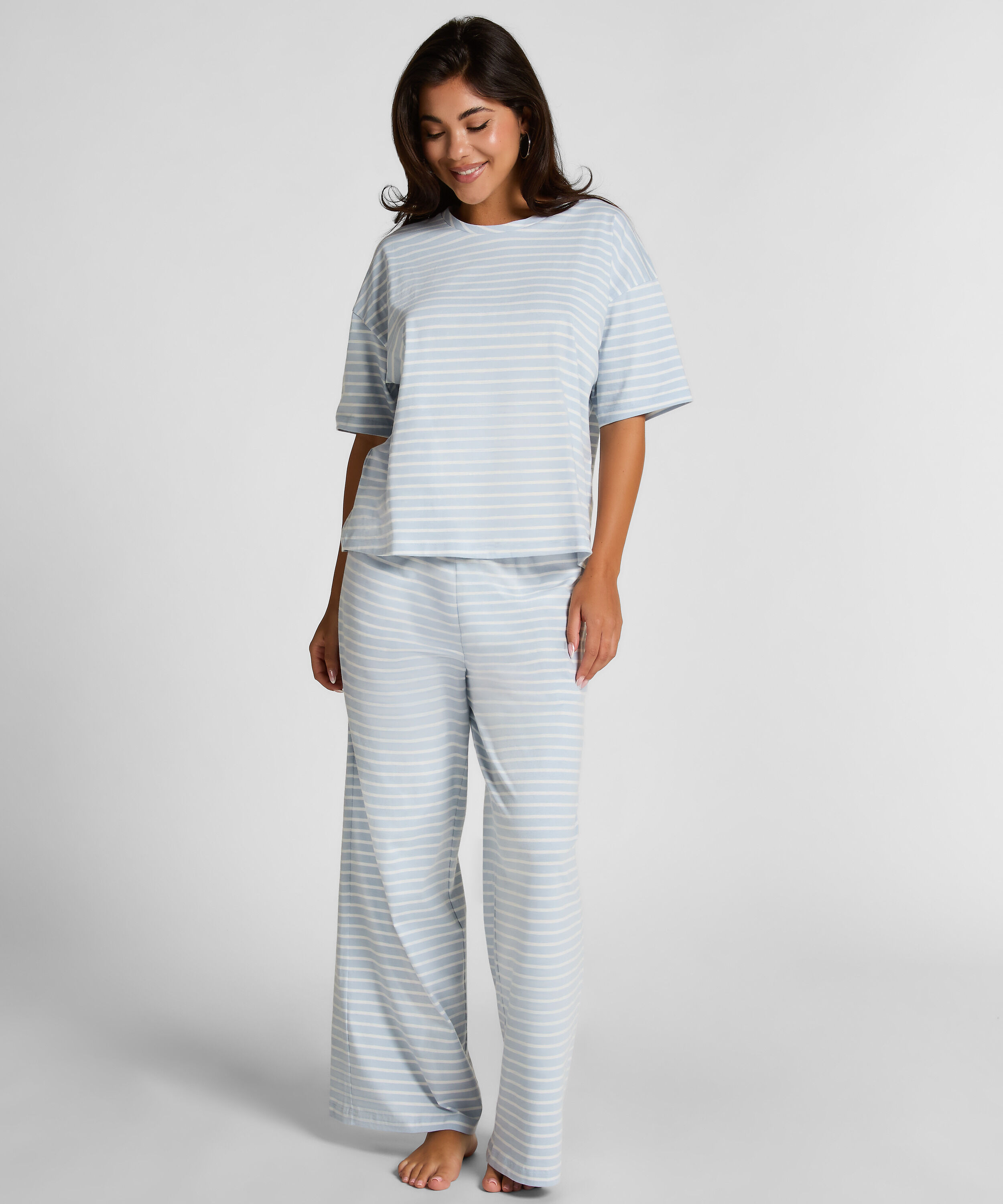 Pyjama-Set Baumwolljersey Lang, Blau