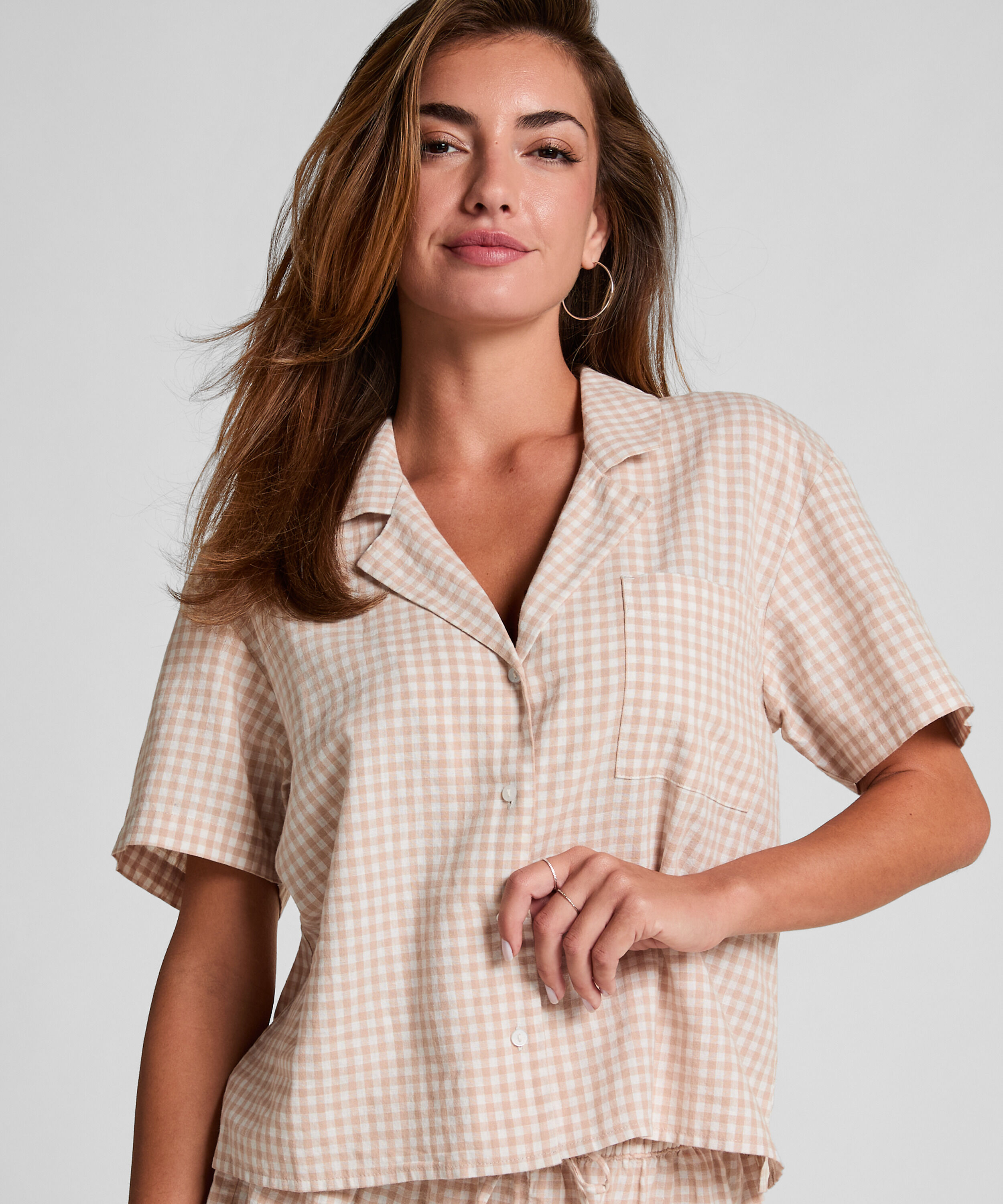 Karierte Jacke aus Leinen, Weiß