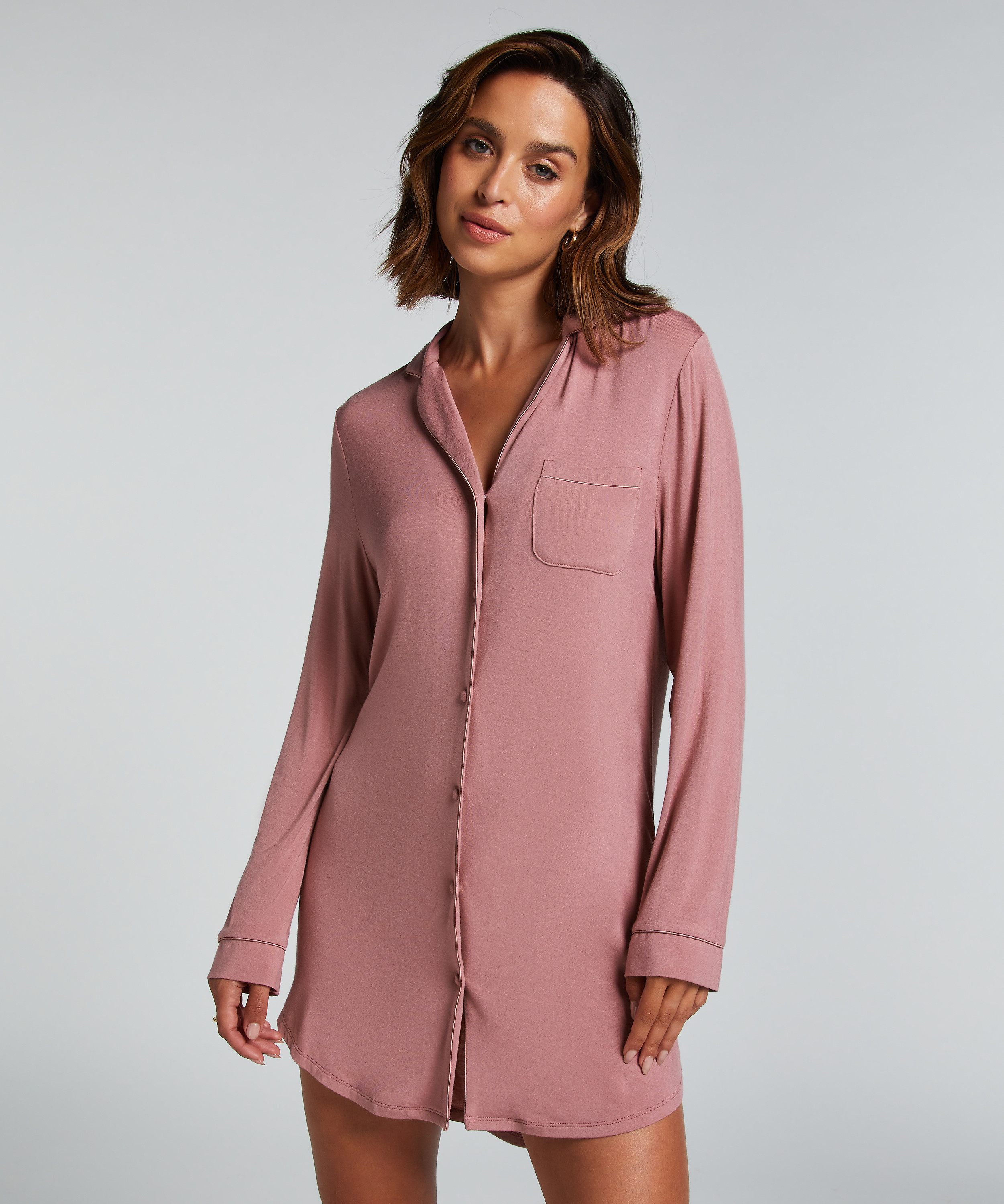 Langärmeliges Jersey-Hemdkleid Essential, Rose, main