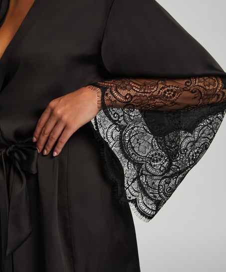 Kimono Lace Satin, Schwarz