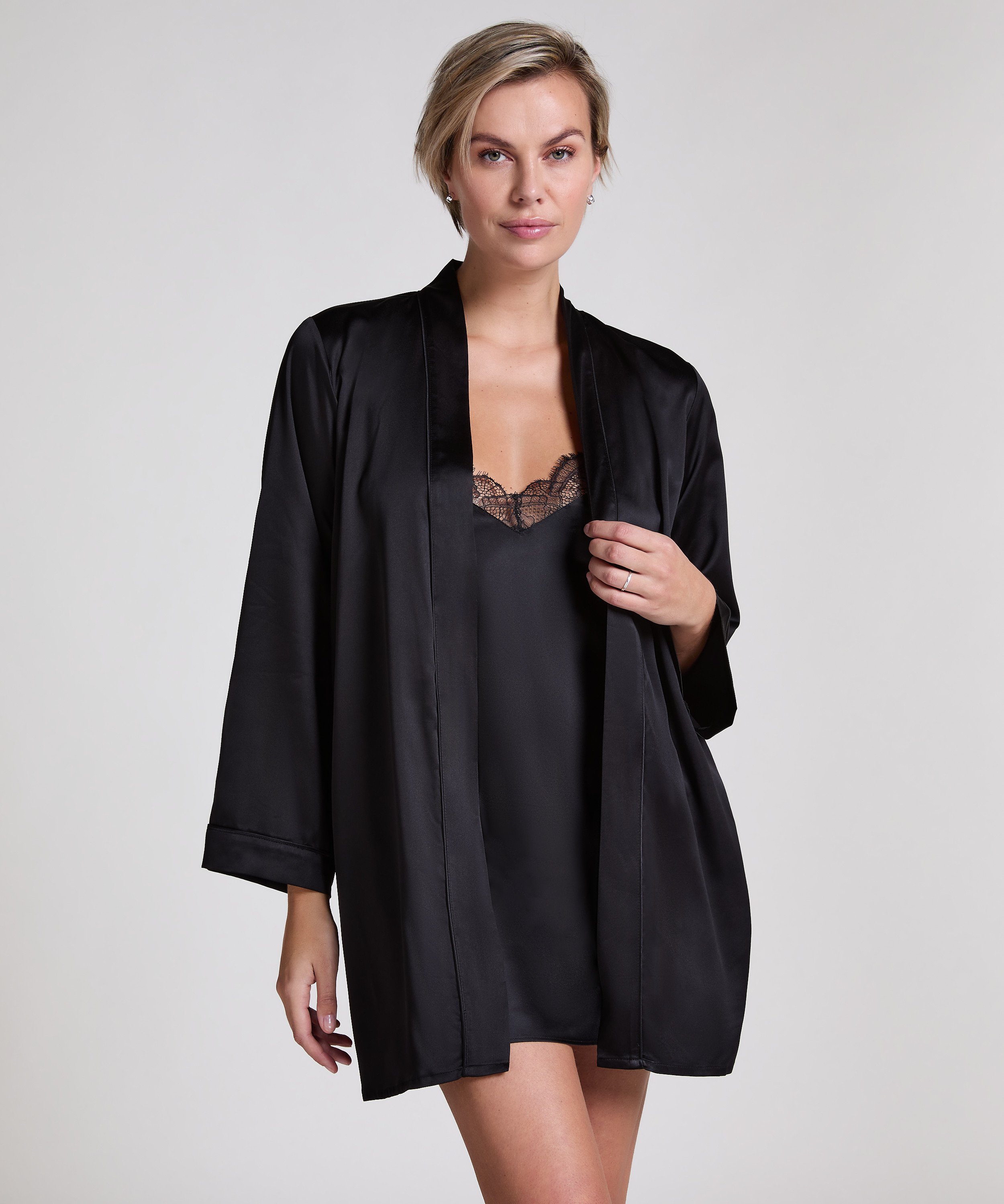 Kimono Satin, Schwarz, main