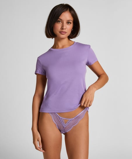 Haut de pyjama manches courtes rib crew neck, Violet