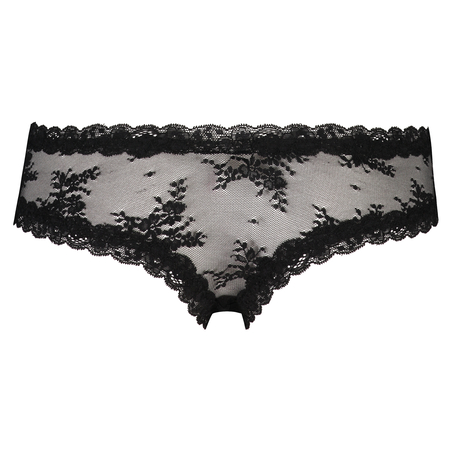 Slip brésilien V-shape Floral Mesh, Noir