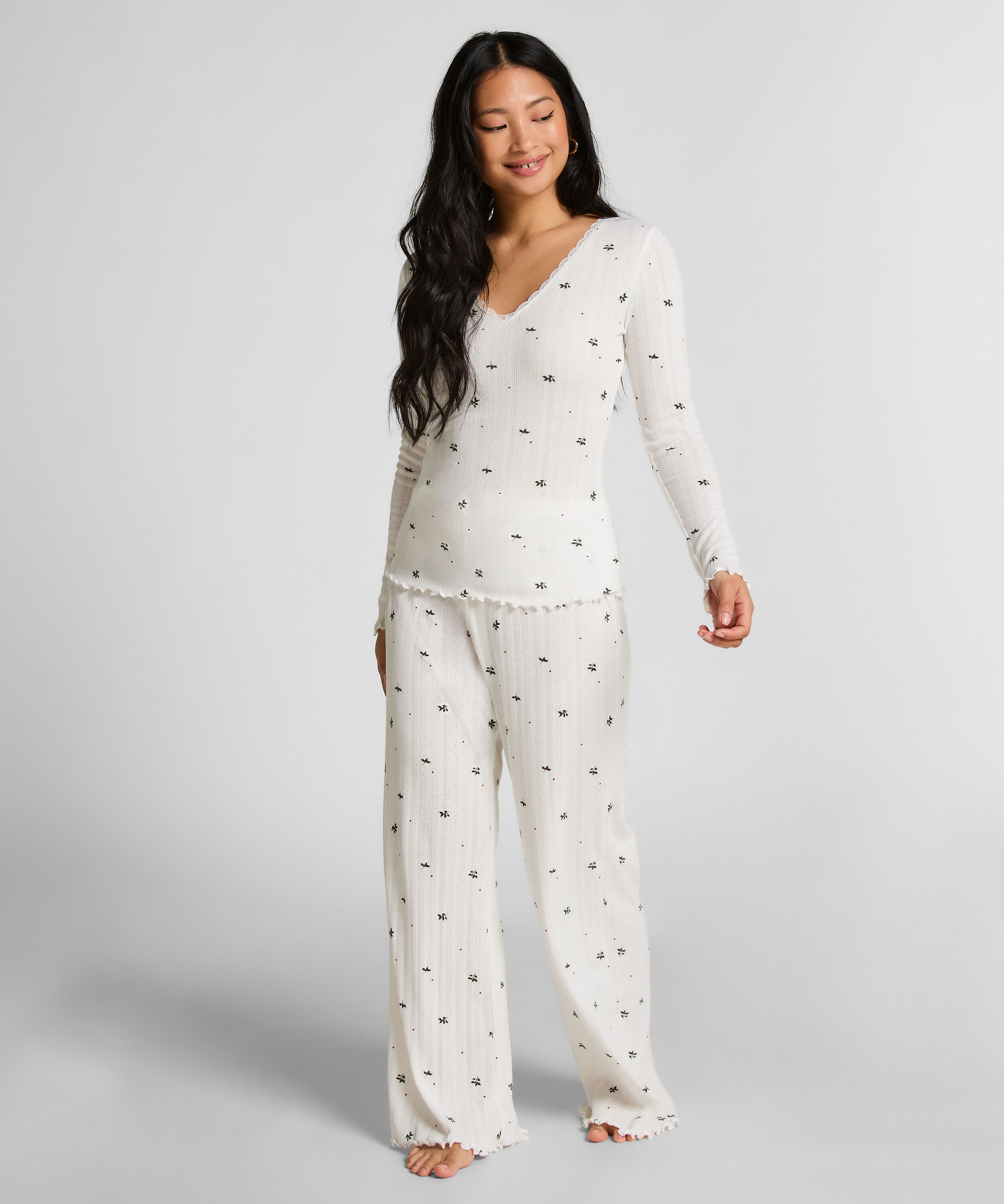 Langärmeliges Pyjamatop Pointelle