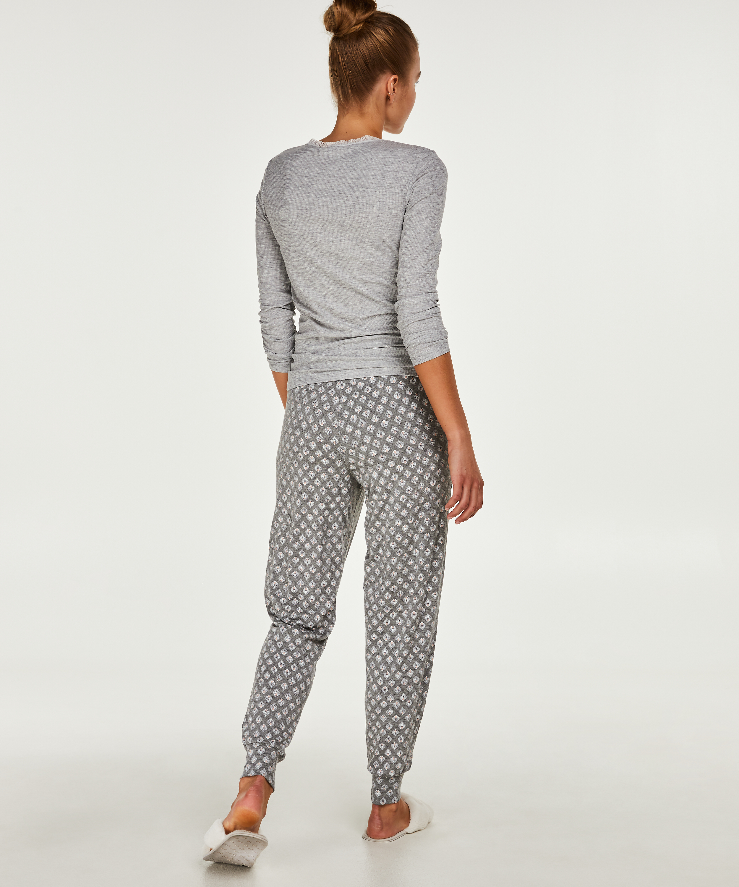 Langarm-Top, gerippt R-neck, Grau, main