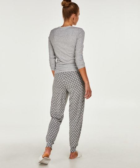 Langarm-Top, gerippt R-neck, Grau