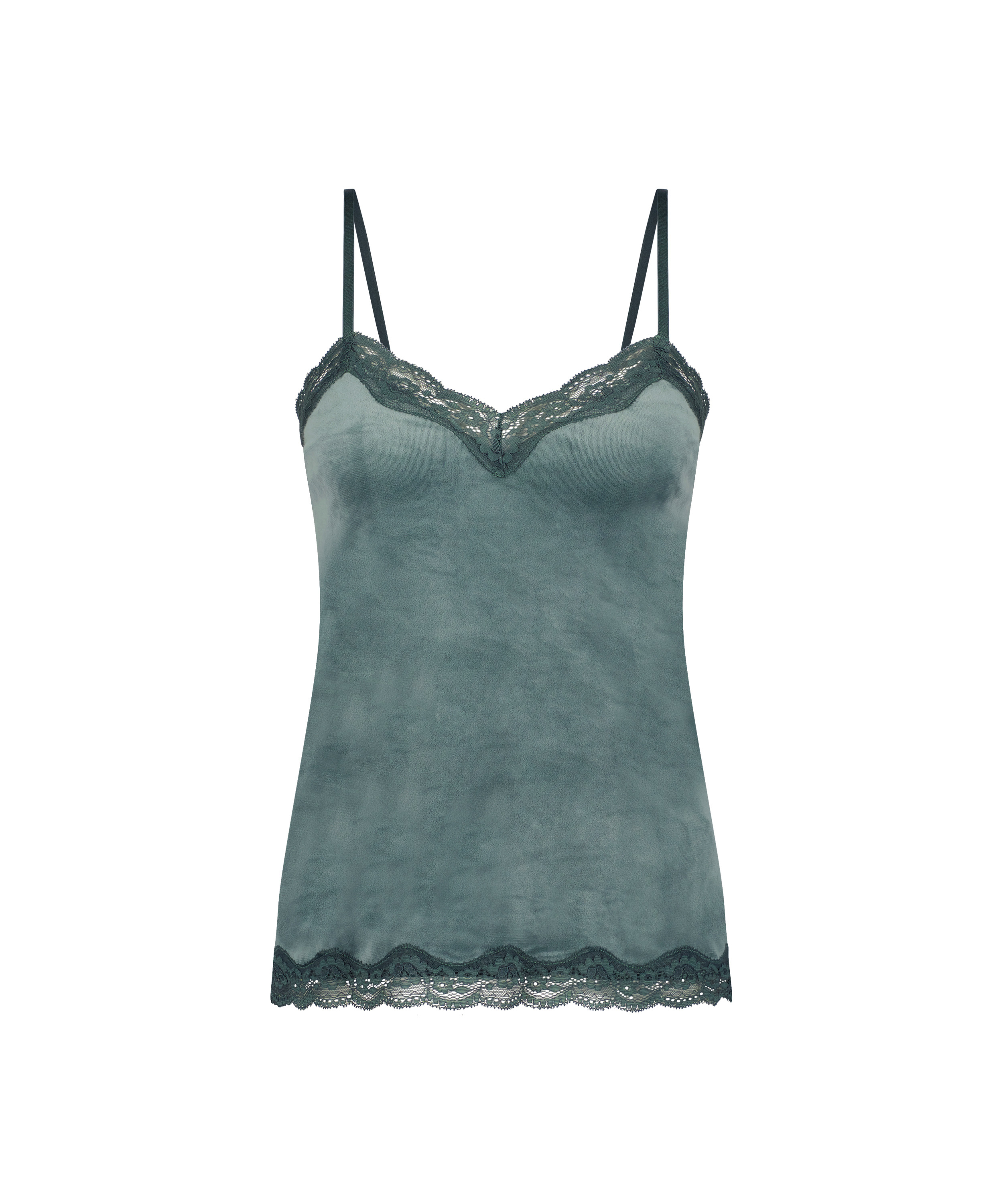 Cami Top Velours Lace, Gr&uuml;n, main