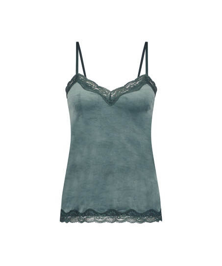 Cami Top Velours Lace, Gr&uuml;n