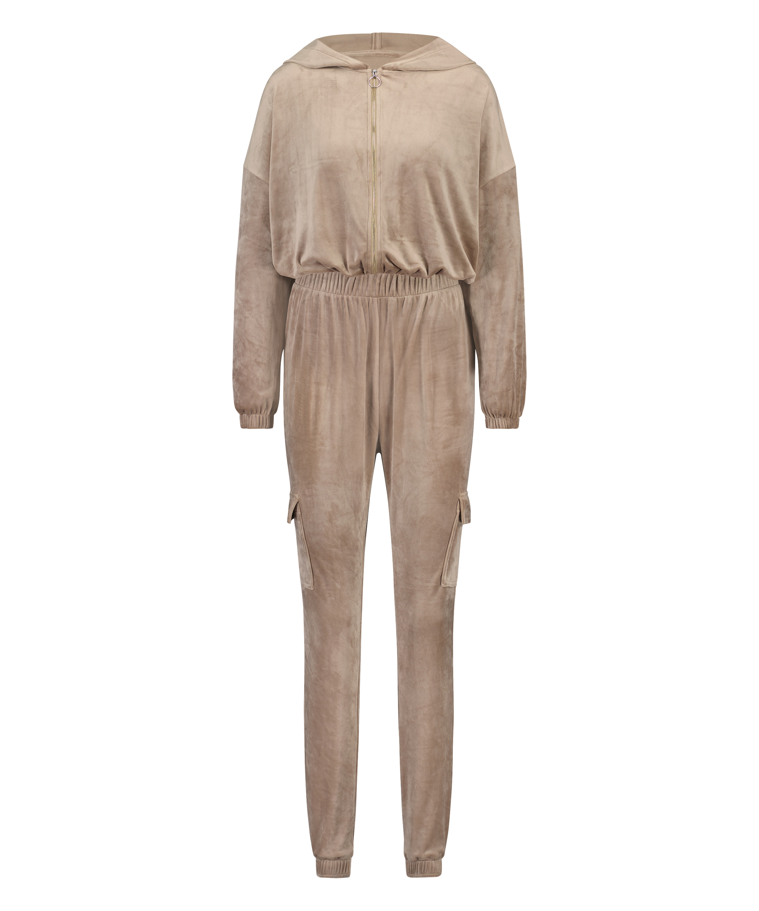 Jumpsuit &agrave; capuche Velours, marron, main