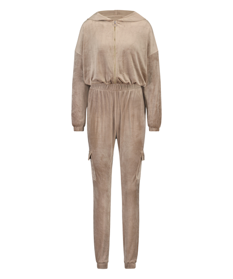Jumpsuit &agrave; capuche Velours, marron