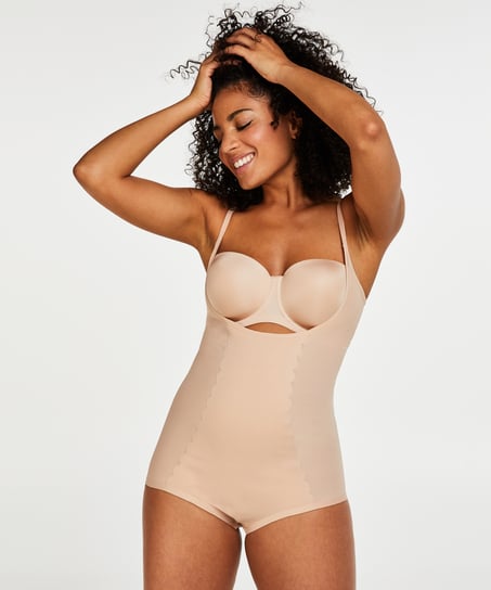 Body sculptant en dentelle festonnée - Level 3, Beige