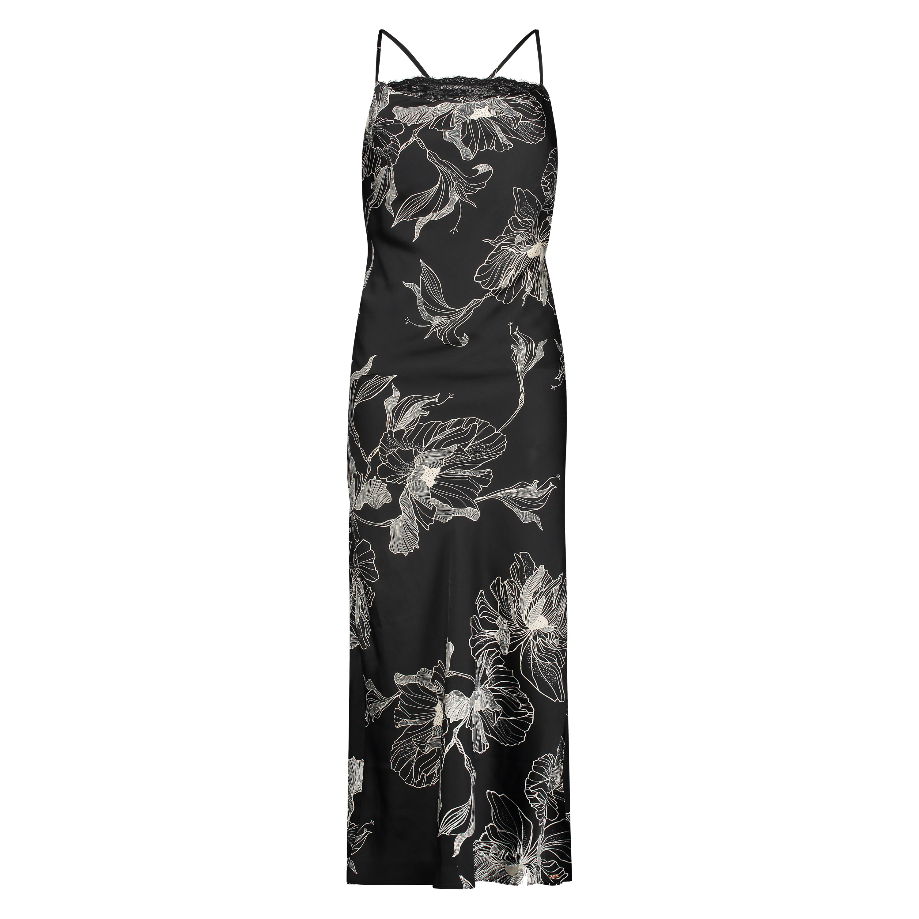 Slip-Dress Satin Lotus, Schwarz, main