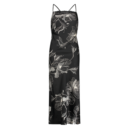 Slip-Dress Satin Lotus, Schwarz