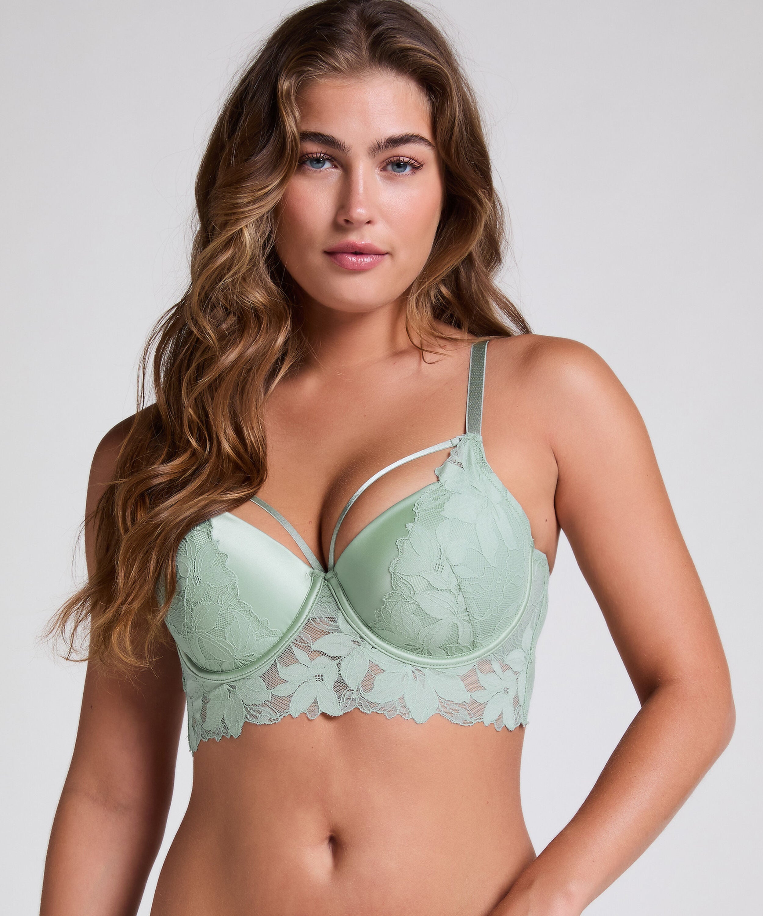 Ingrid Wattierter Longline-Bügel-BH, Grün