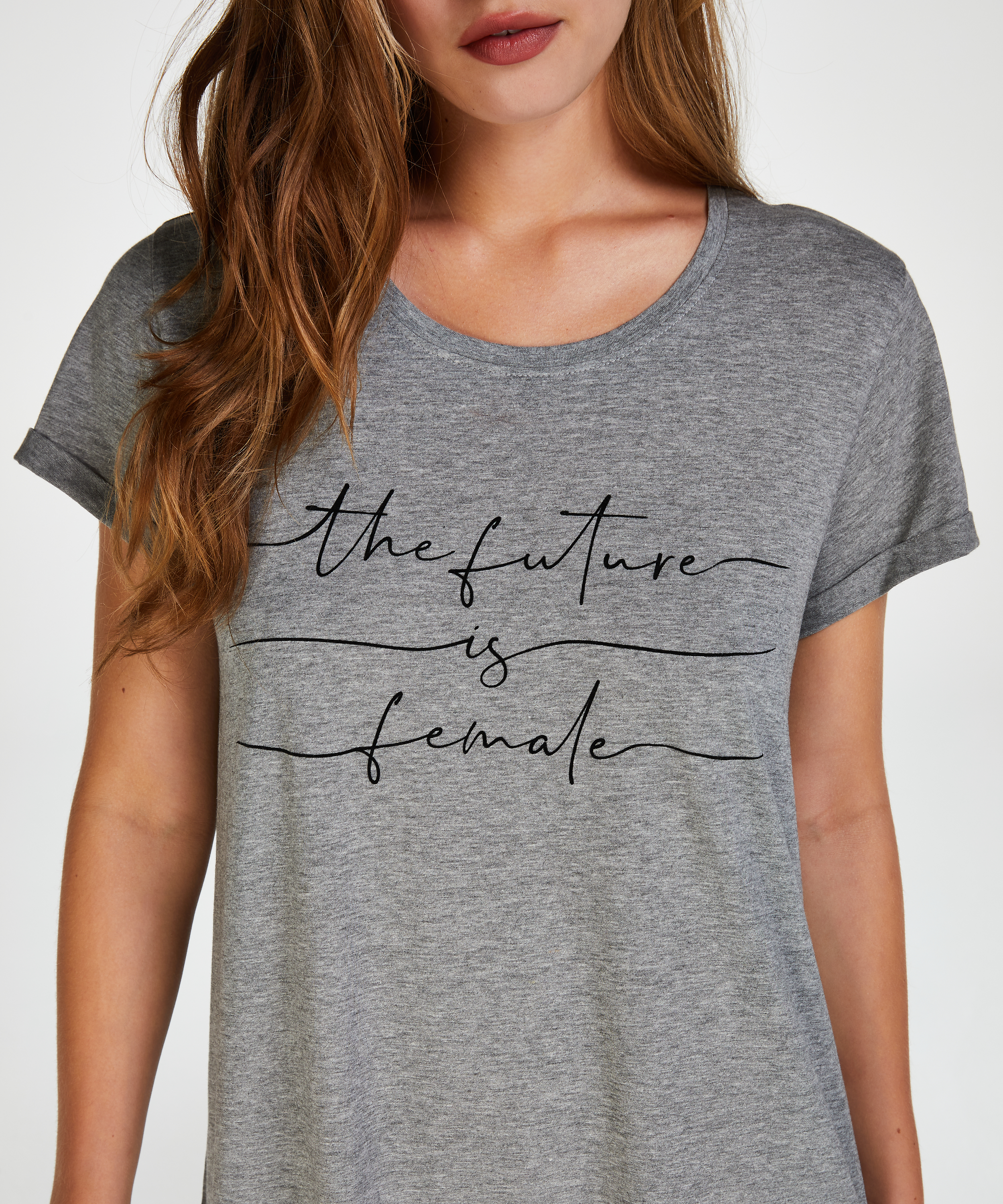 Chemise de nuit à encolure arrondie, Gris, main