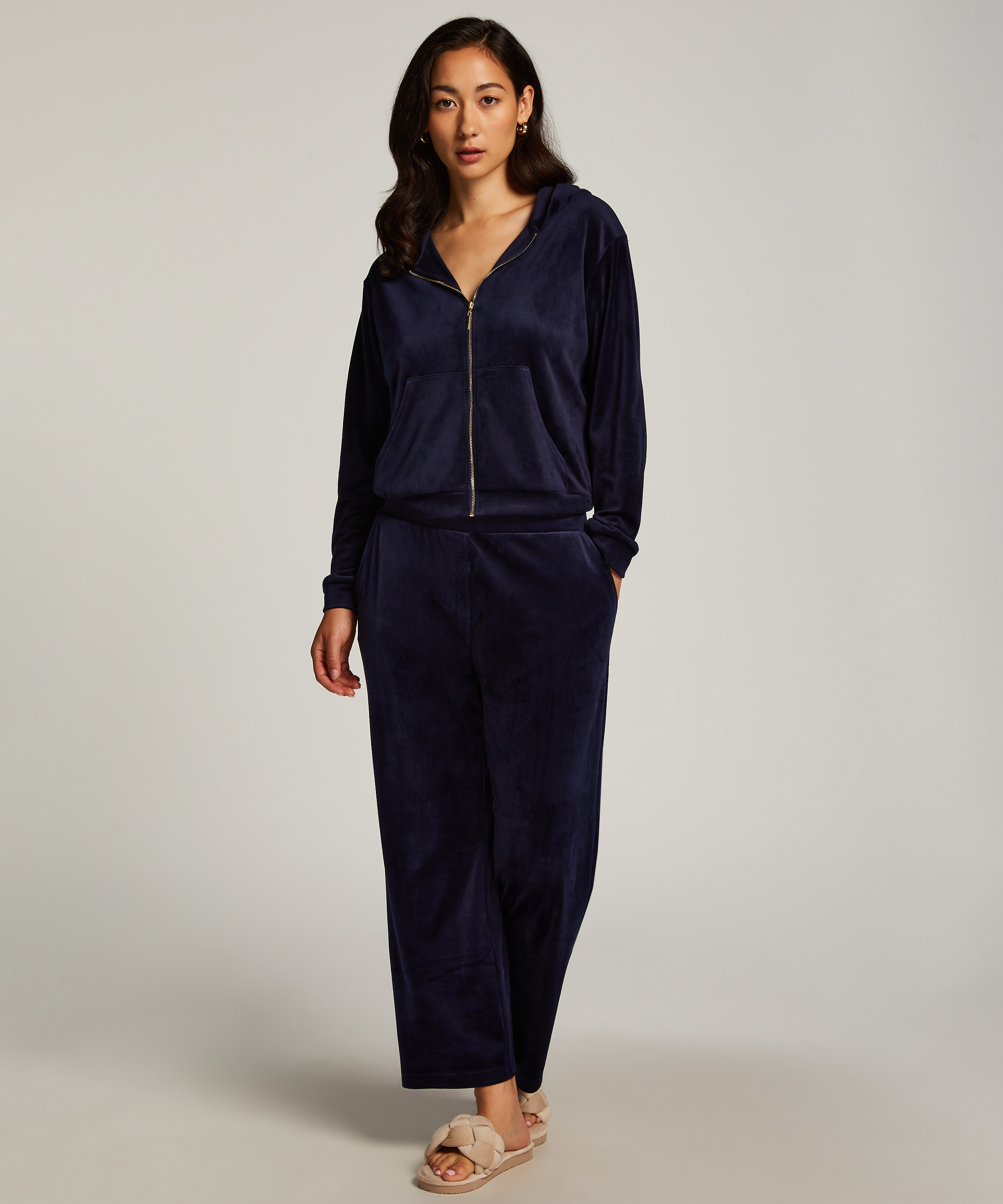 Pantalon de pyjama velours, Bleu, main