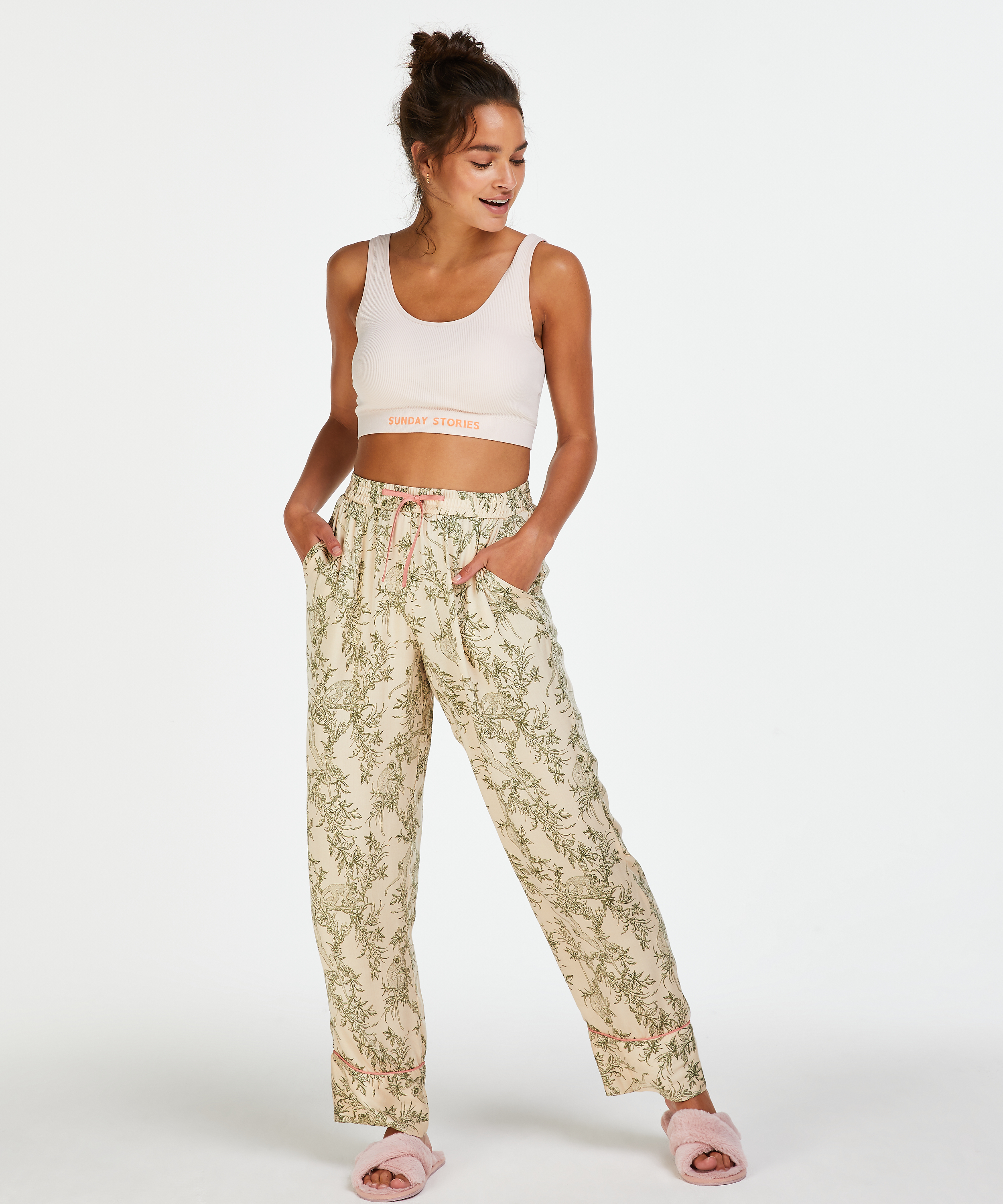 Pantalon de pyjama tissé, Beige, main
