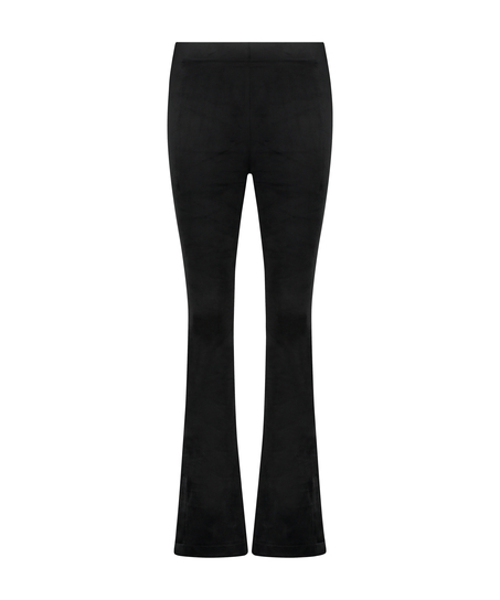 Flared Velours Leggings, Schwarz