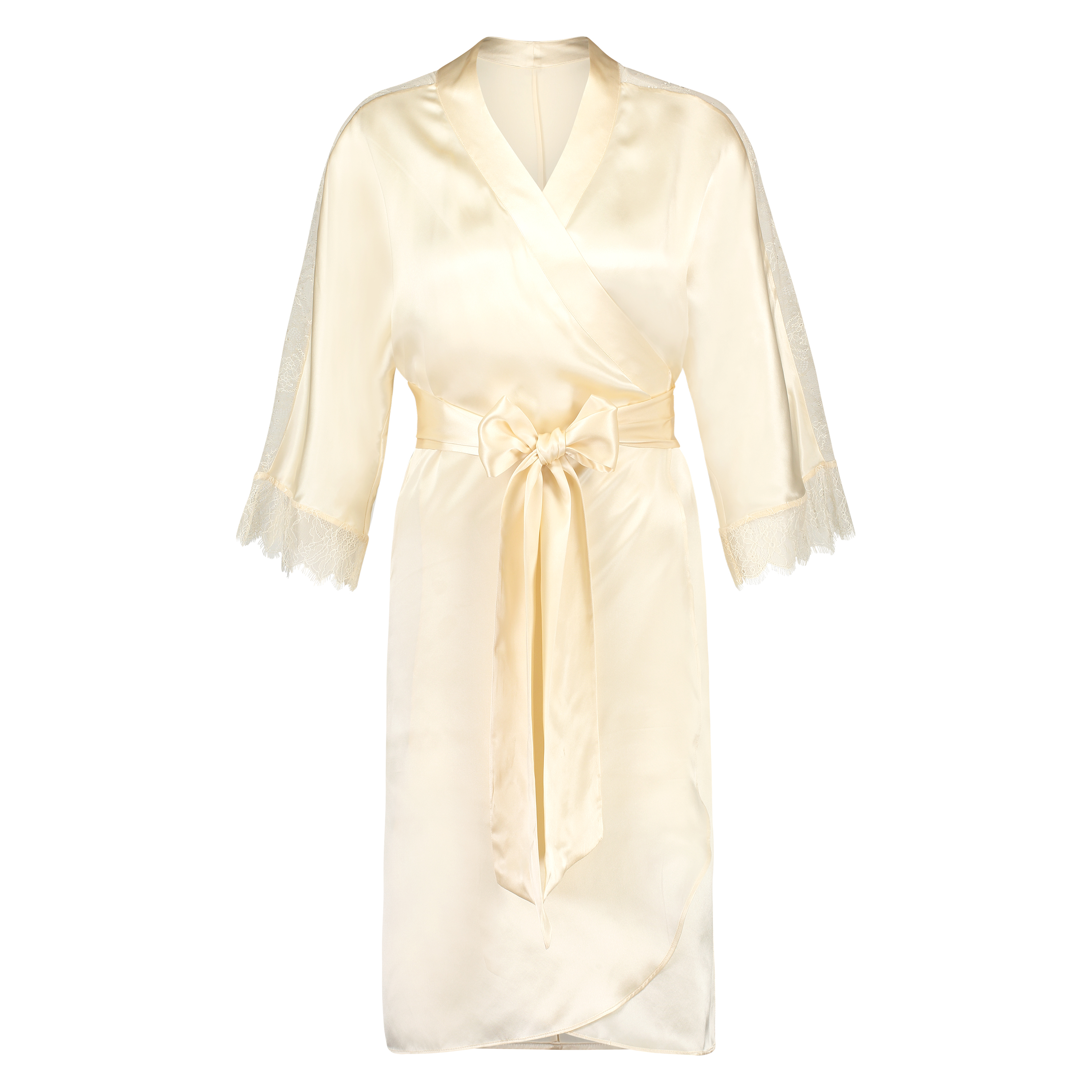 Kimono en dentelle de soie, Beige, main