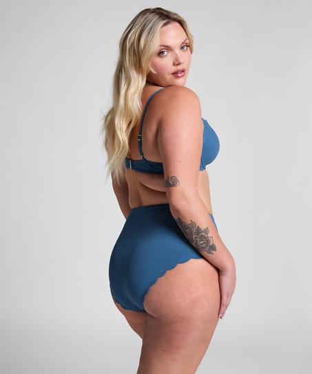 Scallop High-Waist Rio-Bikini-Unterteil, Blau