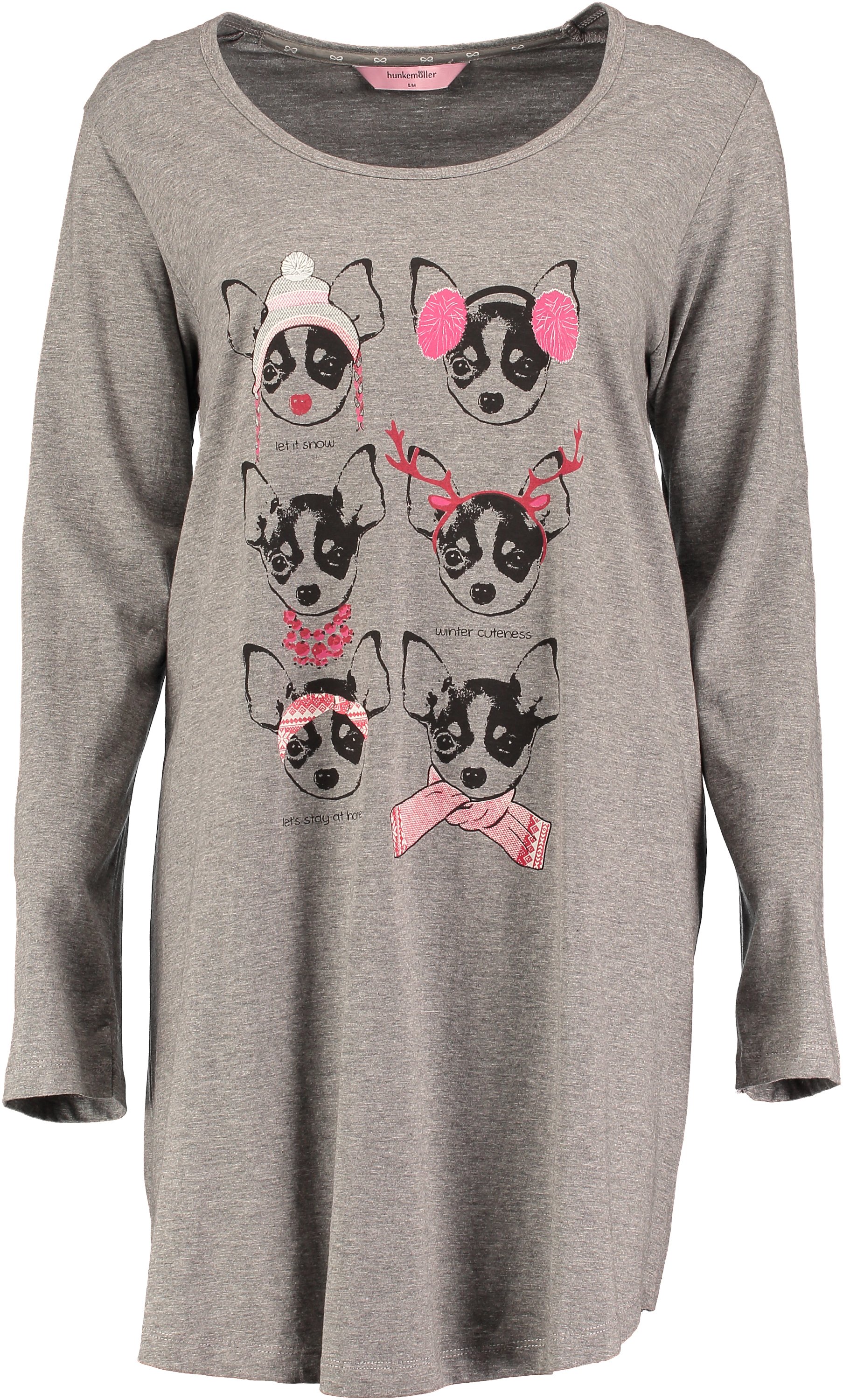 Chemise de nuit à décolleté arrondi et manches longues, Gris, main