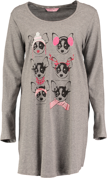 Chemise de nuit à décolleté arrondi et manches longues, Gris