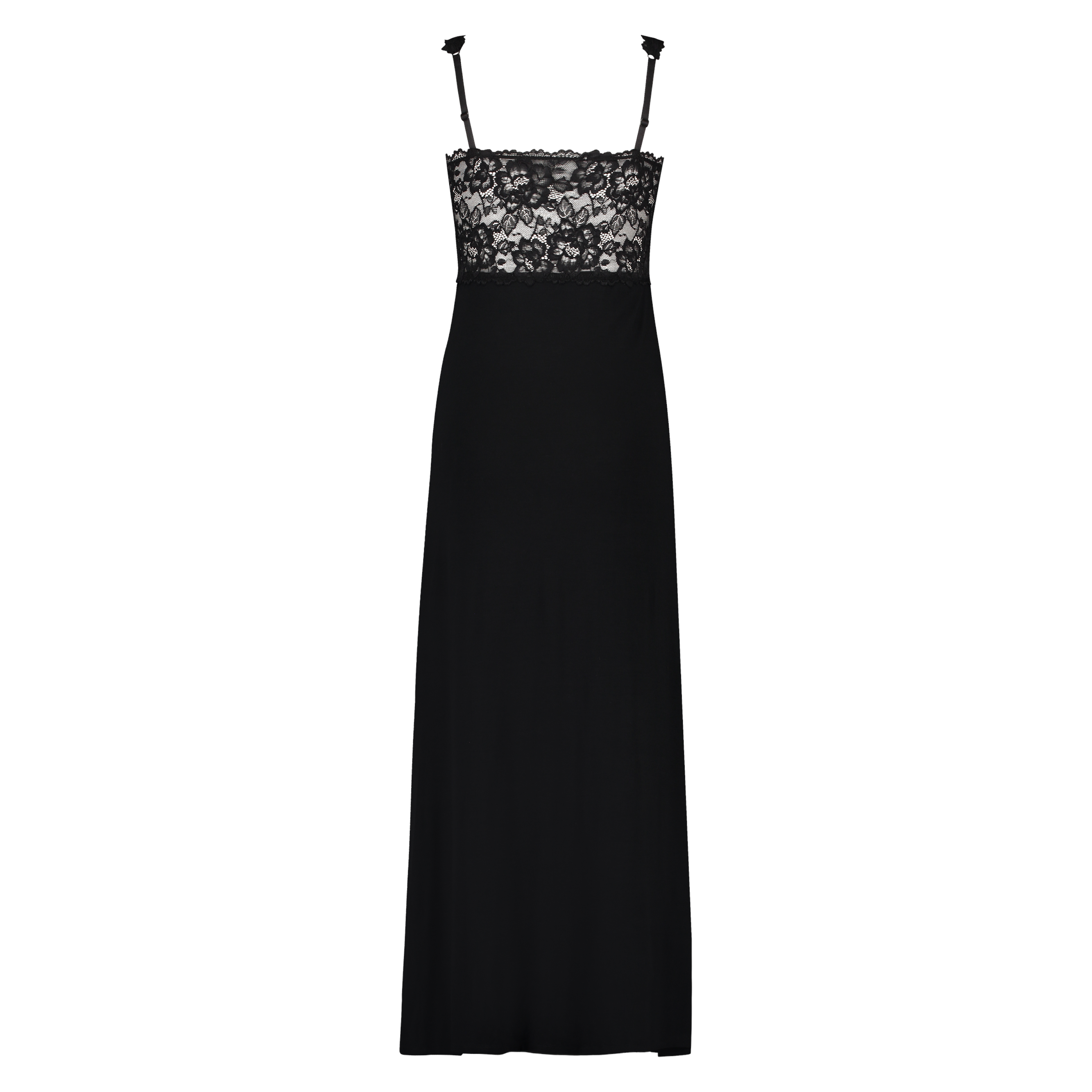 Langes Slipdress, Modal Lace, Schwarz, main