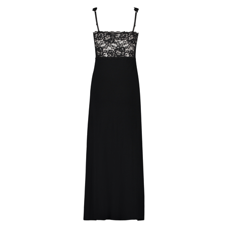 Langes Slipdress, Modal Lace, Schwarz