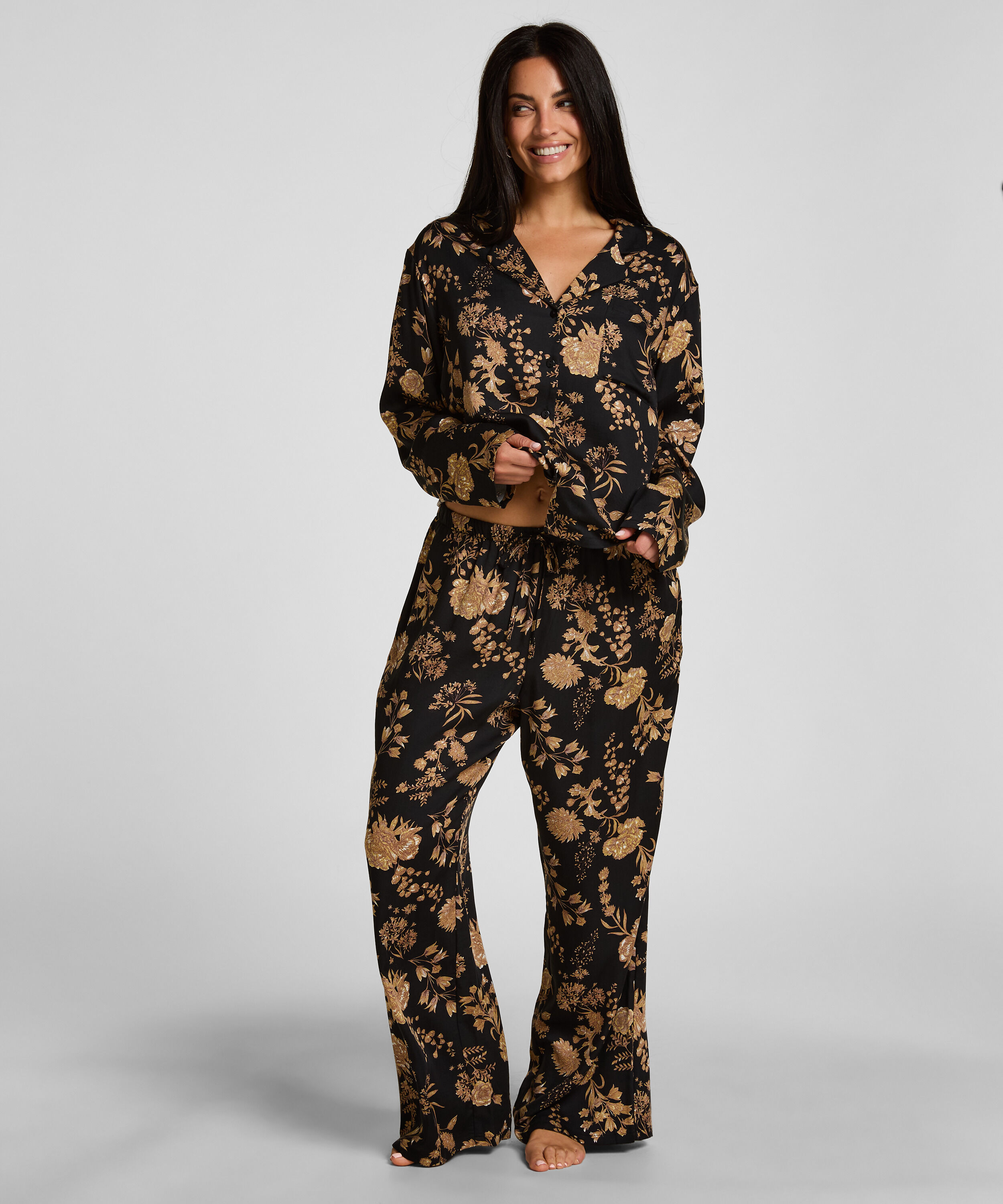 Pyjamahose Woven Print, Schwarz Pyjamahose Woven Print, Schwarz