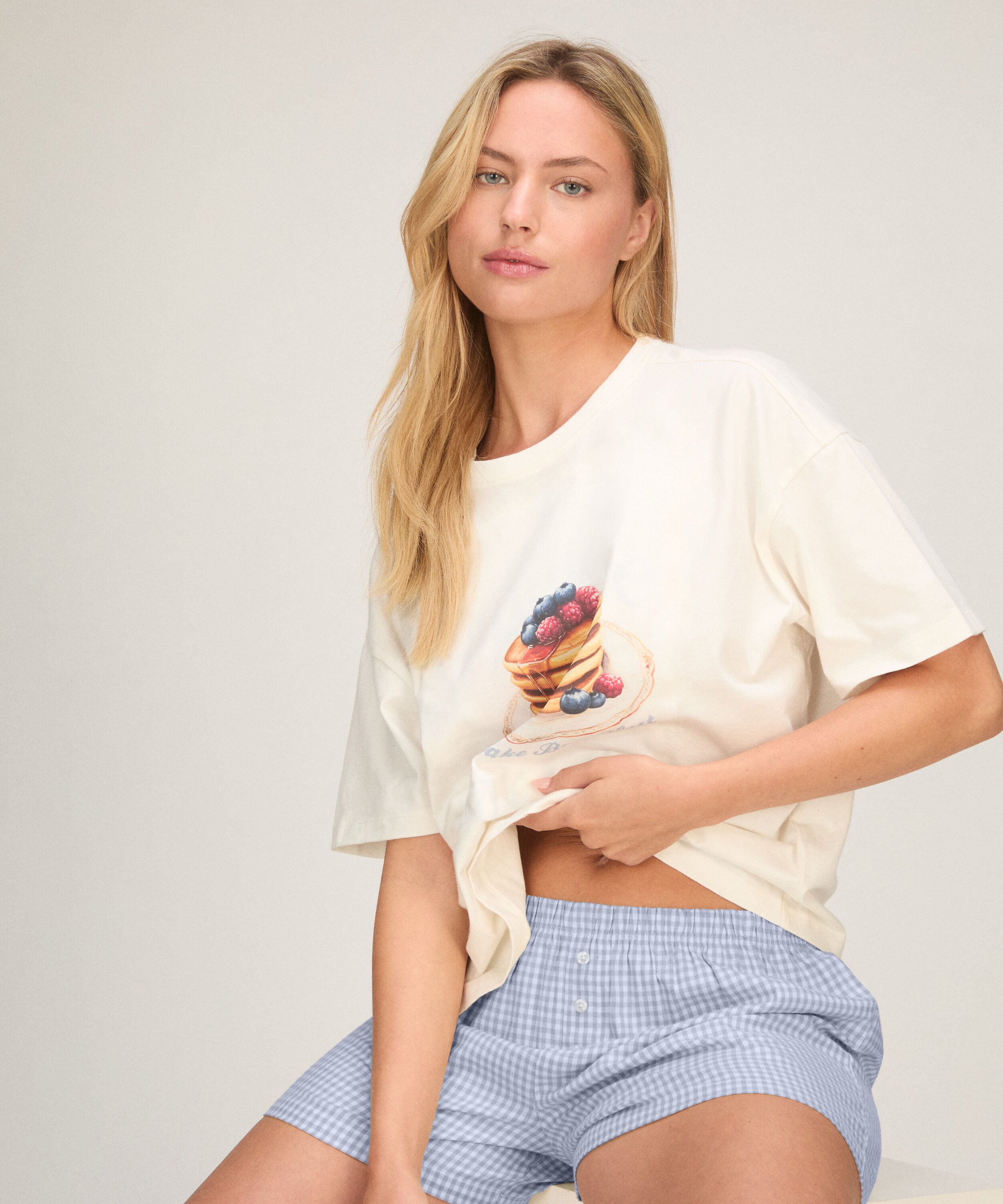Pyjama-Set mit Shorts und T-Shirt, Weiß