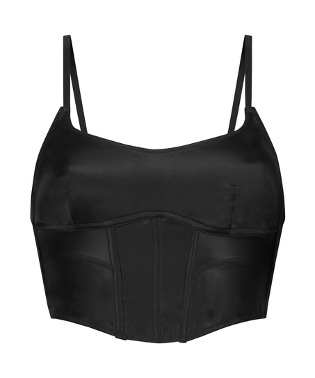 Top corset en Satin, Noir